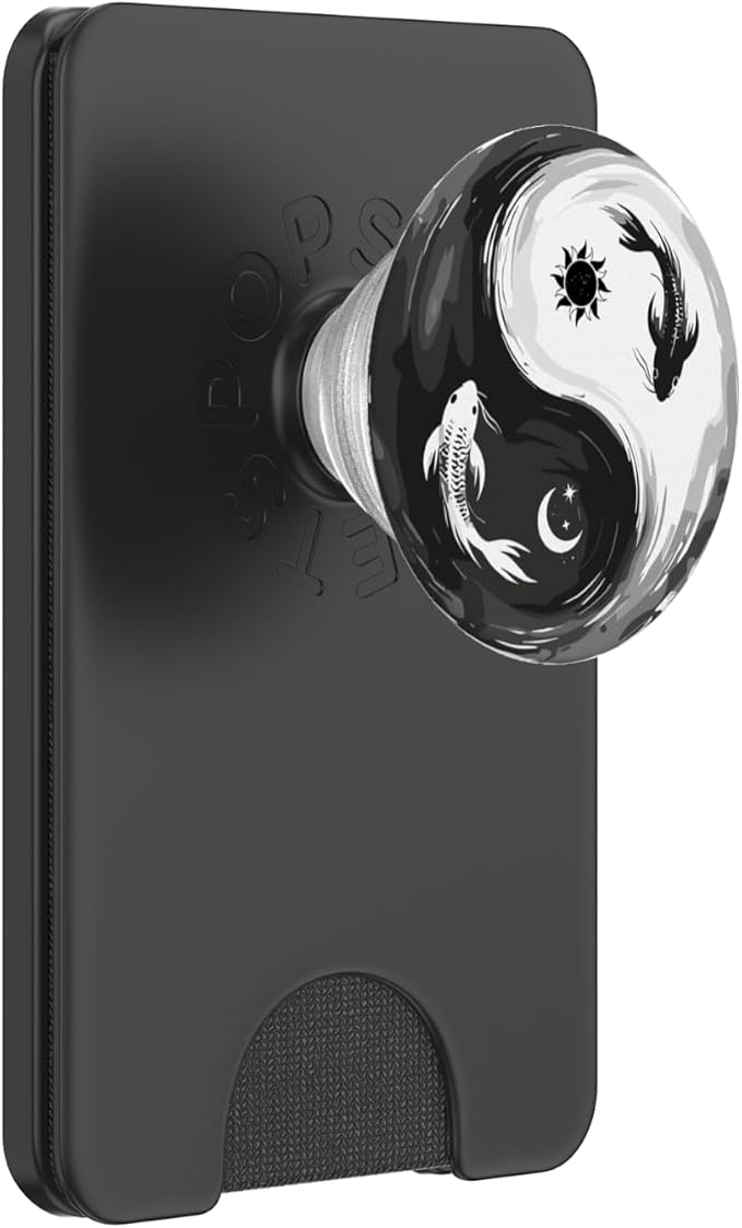Black White Yin Yang Koi Fish Japanese Balance Art Pattern PopSockets PopWallet for MagSafe