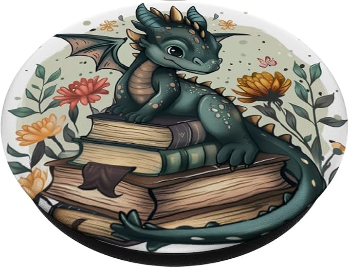 Book Lover Dragon Bookworm Reading Librarian PopSockets Adhesive PopGrip