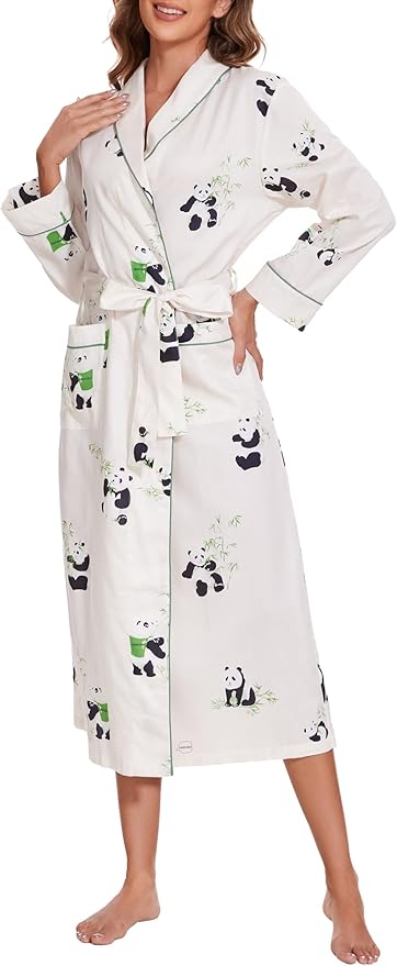 Lavenderi Women’s 100% Cotton Long Kimono Lounge Bathrobe Robe, Ladies Loungewear for Spa