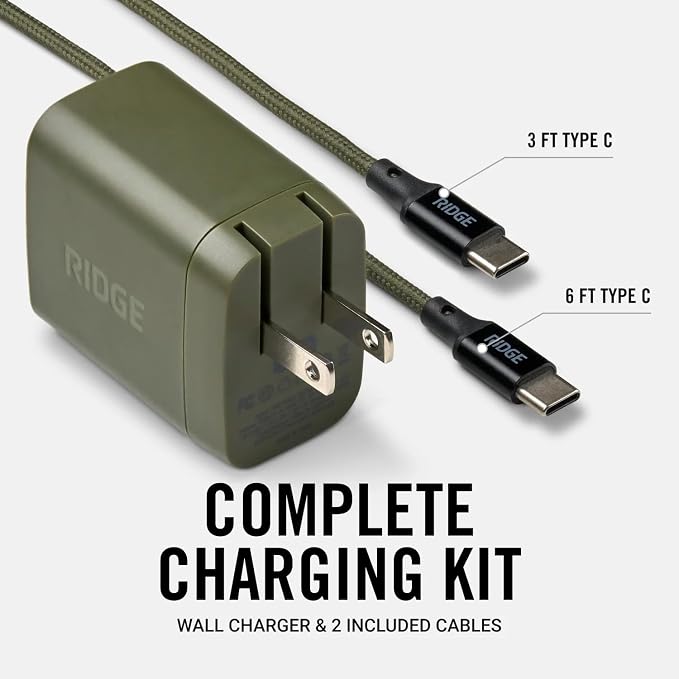 Ridge 45W Wall Charger Set Dual USB-C Ports Laptop-Grade Power with Complete Cable Kit Included - Basecamp Orange
