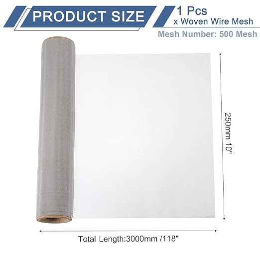 uxcell 500 Mesh 118" x 10" Woven Wire Mesh, 316 Stainless Steel Air Vent Filter