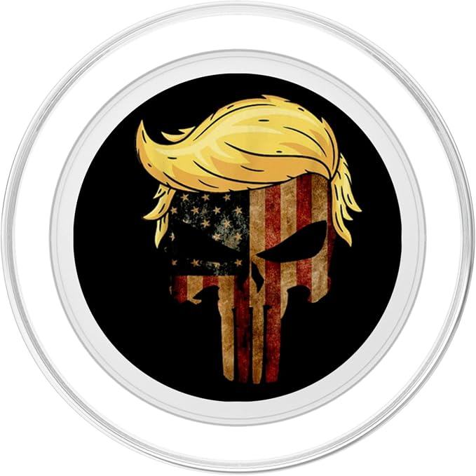 Skull with iconic Trump Hair president Flag America Tshirt PopSockets Adhesive PopGrip