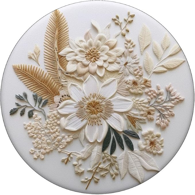 Beige Floral Flower Pattern On White Background PopSockets PopGrip for MagSafe