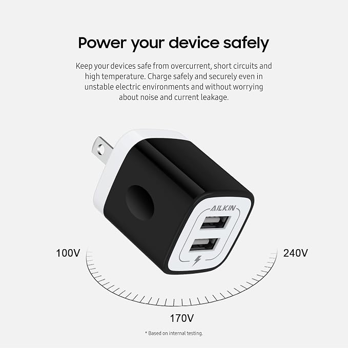 USB Wall Plug Multi USBA AC Power Charger Adapter USB-A Block Cube iPhone | iPad Samsung Google Pixel LG Camera Phones &amp Tablets Charge Multiple USB Plug Station Base
