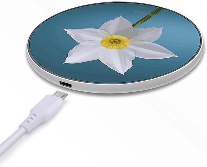 White Daffodil Wireless Charger 10W Fast Charging Pad Anti-Slip Qi Certified Wireless Charging Pad Charging Station Portable Phone Charger for All Wireless Charging Smartphone