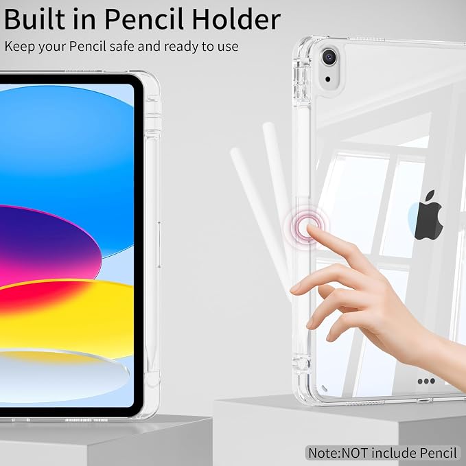 Case for iPad (A16) 11th Gen 11 Inch &amp iPad 10th Gen 10.9 Inch | Lightweight Trifold Stand Cover Clear Hard PC Back Shell with Pencil Holder Auto Sleep/Wake Black