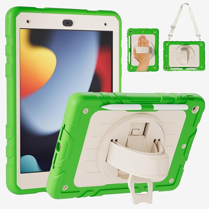 Case for iPad 9th/8th/7th Generation10.2 Shockproof 360 Rotating Stand Shoulder Hand Strap with Pencil Holder for iPad 10.2 inch 2021/2020/2019 Case (Black)