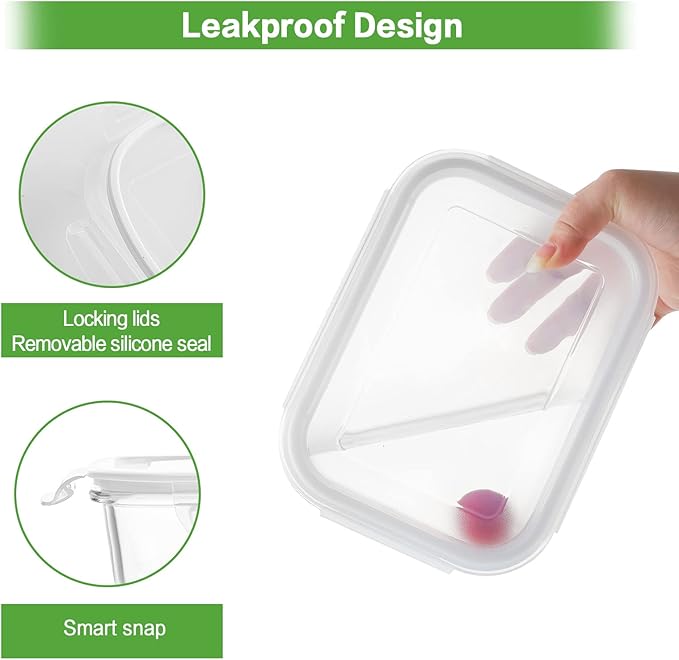 HOMBERKING Large Glass Meal Prep Containers, 5 Sets 35oz | 4.5cups, Food Storage With Lids, Airtight Bento Boxes, BPA Free & Leak Proof (5 Lids & 5 Containers)