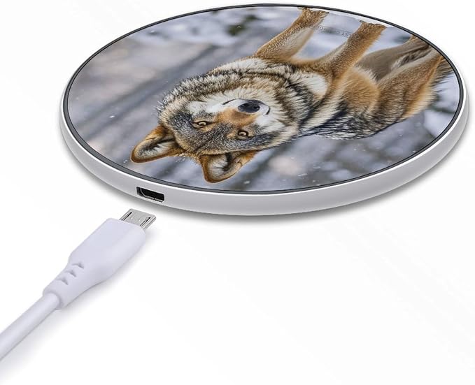 Wolf Wireless Charger 10W Portable Fast Wireless Charging Pad Compatible with Phone Slim Charging Station Lightweight Charger Mat Charging Block for Travel Home Office