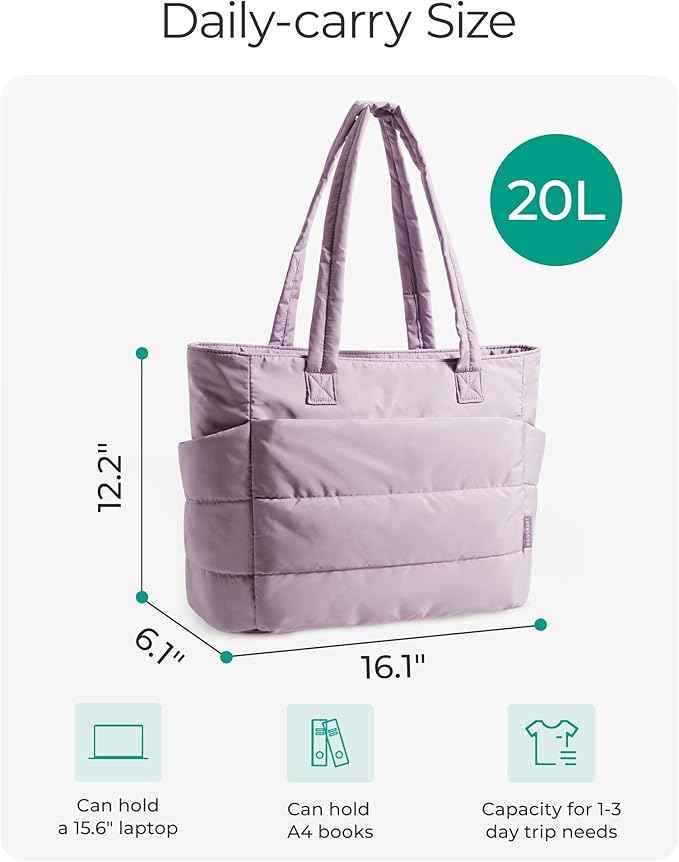 BAGSMART Tote Bag for Women, Lightweight Puffy Tote Bag with Compartments Shoulder Bag Handbag for Travel, Work, Gym | Lightweight, Puffy, Quilted, for Travel, Work
