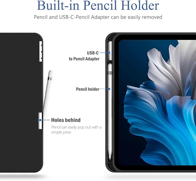 Antbox Case for iPad (A16) 11th (11'')/ 10th Generation (10.9'') Black | High Grade Skin-Touch Vegan Leather Built-in Pencil Holder Auto Sleep/Wake Function