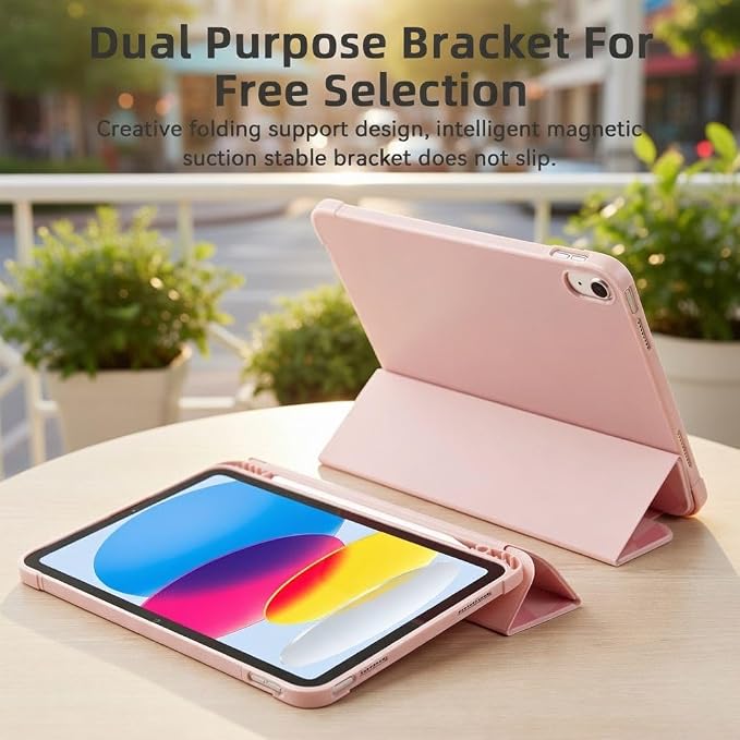 for iPad A16 11 Inch 2025 /for iPad 10th Generation 10.9 Inch 2022 Cute iPad Black Case with Pencil Holder-[Auto Wake/Sleep] Trifold Stand Soft TPU Protective Cover Pink Bows