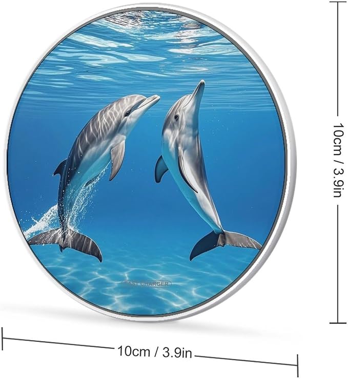 Two Dolphins Wireless Charger with Aluminum Alloy Frame Qi Certified Fast Wireless Charging Pad 10W Charging Station Portable Phone Charger for All Wireless Charging Phone