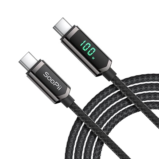 SOOPII USB C to USB C Cable [10FT2-Pack] 100W PD Fast Charging USB C Cable Nylon Braided Type-C Cable with LED Display for lPhone 15/15 Plus MacBook Pro Samsung Galaxy S22/S10 Pixel LG