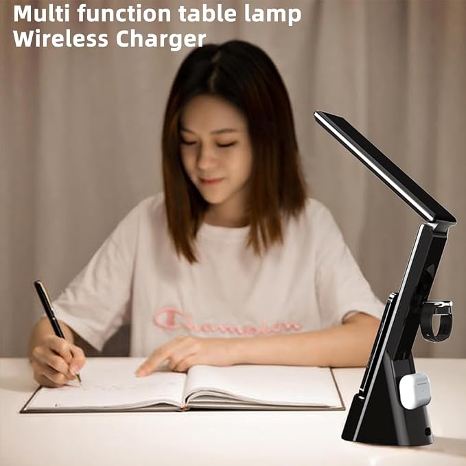 IHAO 3in1 Multifunctional Foldable Wireless Charging Station with LED Ambient Night Light Fast QC3.0 Charger for Phone iWatch Headphone Space-Saving Auto-Shutoff &amp Overcharge Protection-Black