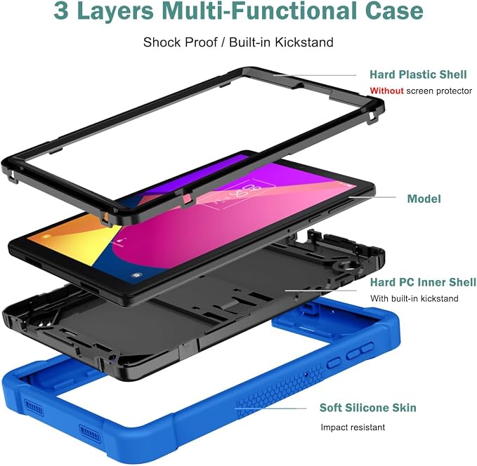 KIQ Guardian Case for TCL Tab 8 LE/TCL Tab 8 Hybrid Shockproof Cover with Kickstand - Black/Black