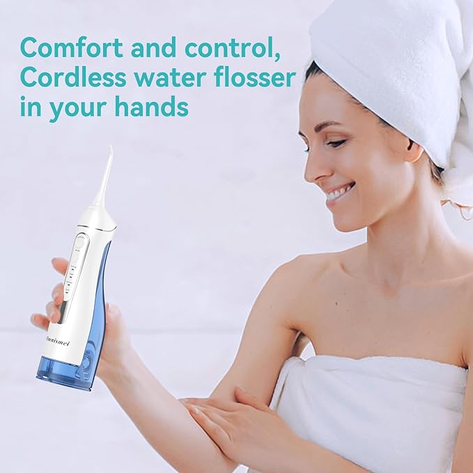 Water Dental Flossers for Teeth, 300ML Cordless Portable Electric Water Flosser, 4 Modes Oral Irrigator, Waterproof Rechargeable Water Floss for Deep Cleaning, Plaque Remover,Braces Home Travel Use