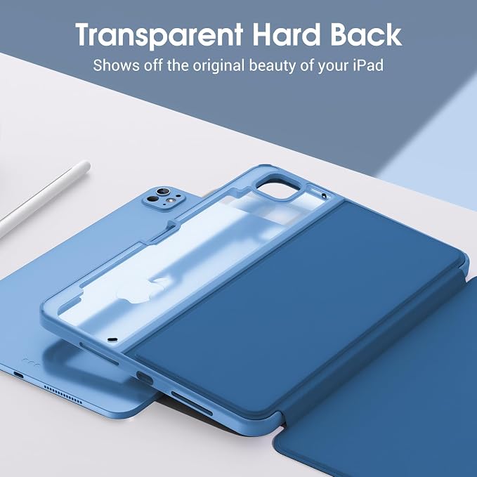 ProCase Clear Back Folio Book Case for iPad Pro 13 M5 / M4 Black | Hard Shell Protective Book Cover Built-In Pencil Holder Layout Convertible Tri-Angle Folio Stand