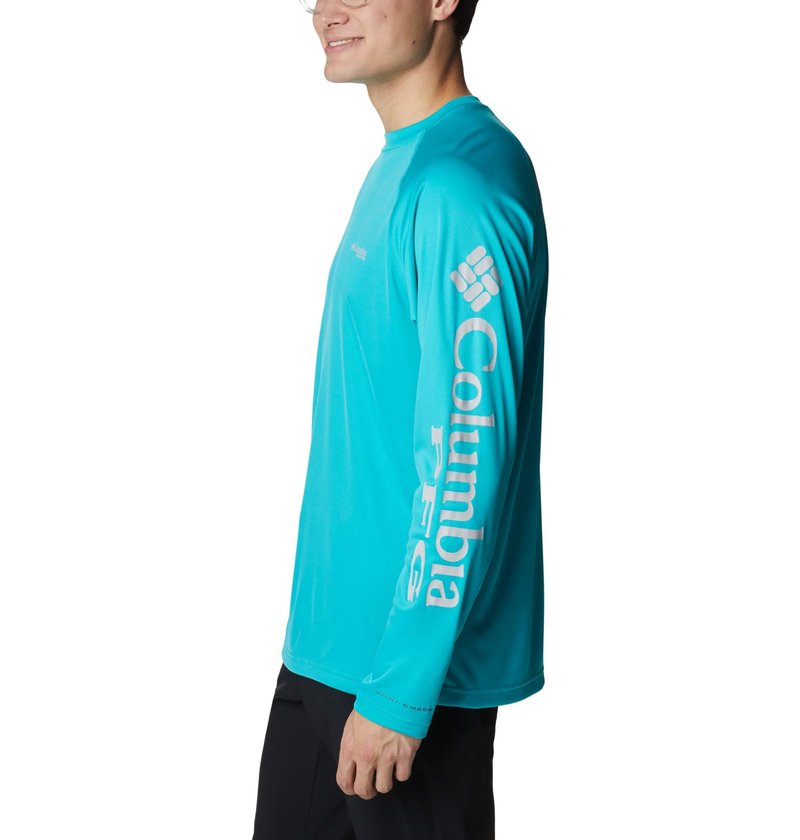 Columbia Men's Terminal Tackle Long Sleeve Shirt, Turquoise/Cool Grey Logo, 3X Big