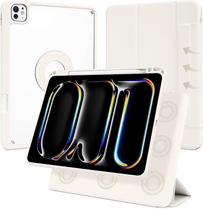 Case for iPad Pro 11 inch M5/M4 (2025/2024 6th/5th Generation) Removable and Detachable Magnetic Cover with Pencil Holder Vertical Adjustable Stand Tri-Fold Multi-Angle Black