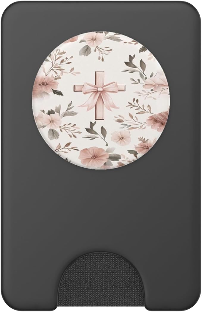 Aesthetic Christian with Bow &amp Flower Pink Faith Bow Cross PopSockets Adhesive PopGrip