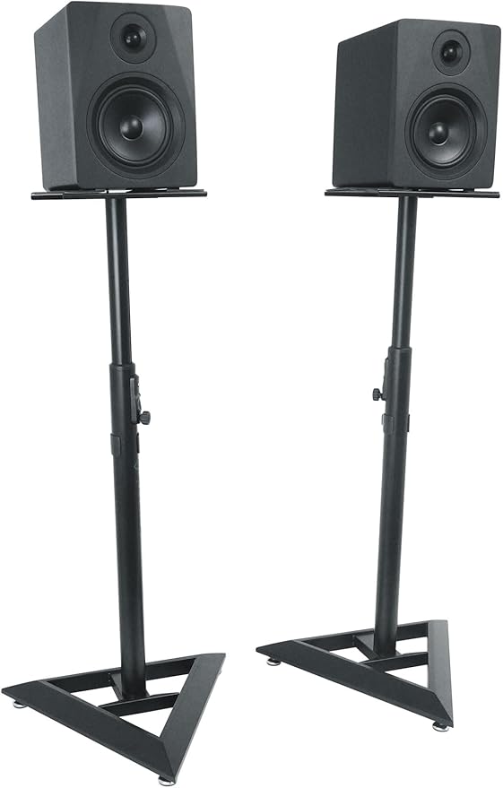 Rockville RSM3 Studio Monitor Bookshelf Speaker Stands, 60 lbs Capacity, Sturdy Beveled Base, Push-Button & Pneumatic Height Adjustment, Anti-Vibration Foam, Cable Management, for Home & Studio Audio