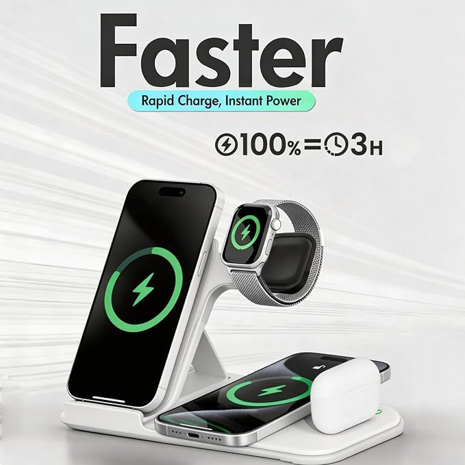 5 in 1 Wireless Charging Station for Multiple Devices Premium Fast Charging Stand for Apple Samsung Android Dual Phone Dock with USB Port for Desk Nightstand