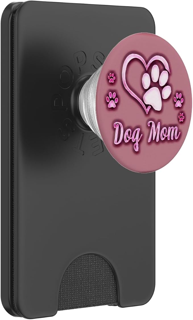 Dog Mom Gift Cute Dog Paw Print Heart Black Pink PopSockets Adhesive PopGrip
