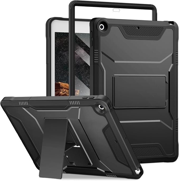 DTTO Case for for iPad 9th/8th/7th Generation 10.2-inch Black | Durable Shockproof Protective Cover Built-in Screen Protector &amp Kickstand Corner Protection