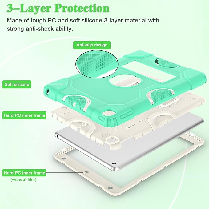 ZoneFoker for iPad 9th Generation Case iPad 8th 7th Generation Case iPad 10.2 Inch 2021/2020/2019 Case Heavy Duty Rugged Shockproof Protective Cover with Kickstand Black