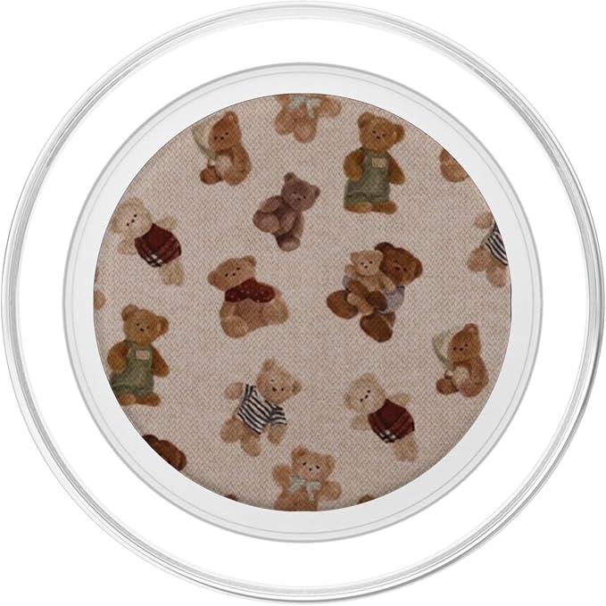 Beige Vintage Bear Pattern PopSockets PopWallet for MagSafe