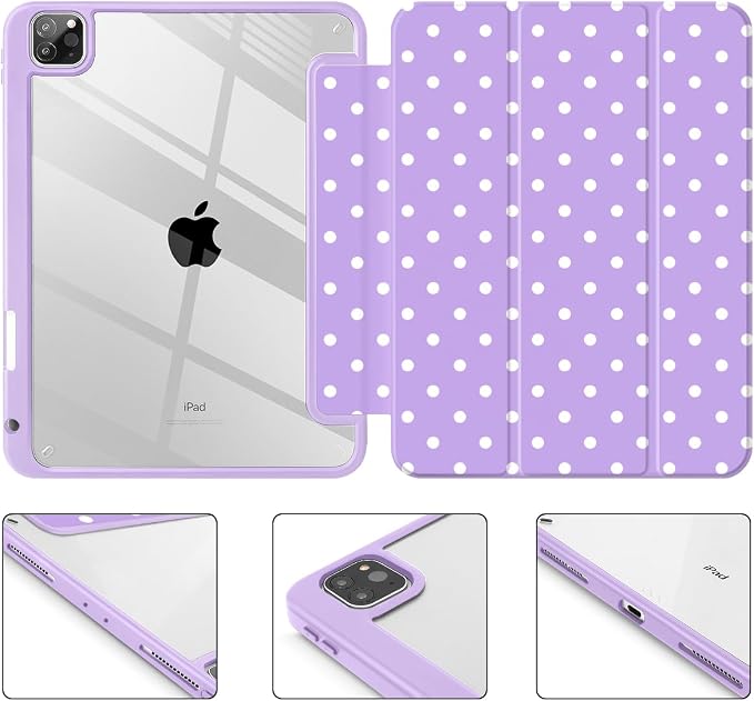 Tuiklol for iPad Pro 11 Inch 4th / 3rd / 2nd / 1st Gen (2022 2021 2020 2018) Case -Built-in Pencil Holder Shockproof Cover Clear Transparent Back Shell with Auto Wake/Sleep Black Flower