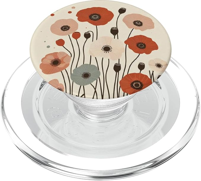 retro vintag minimal poppy flower boho floral cute aesthetic PopSockets MagSafe PopGrip for iPhone