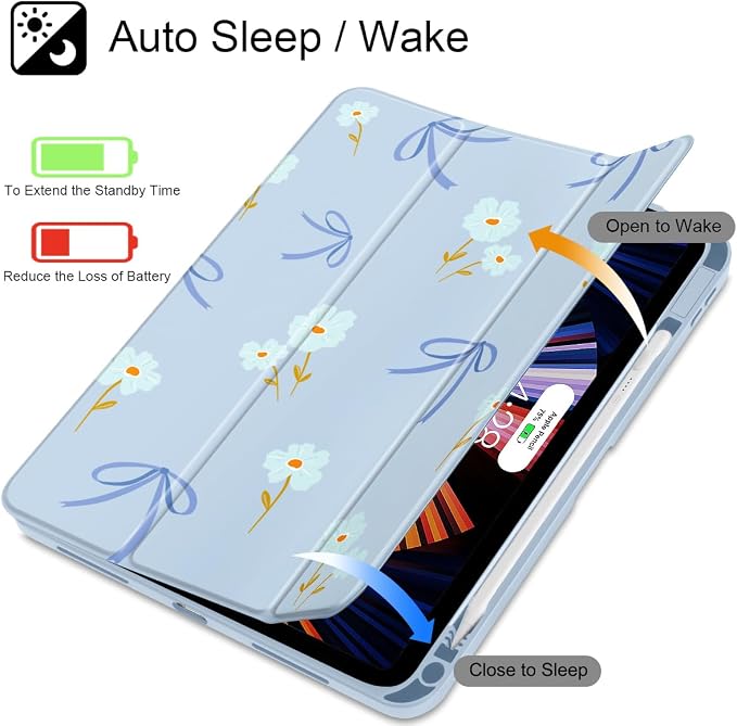 Mektron Case for 2026 iPad Air 11 inch M4 8th (M3 2025 7th /M2 2024 6th) Compatible with iPad Air 10.9 (2022 5th Gen /2020 4th Gen) Shockproof Clear Shell Blue Bows &amp Flowers