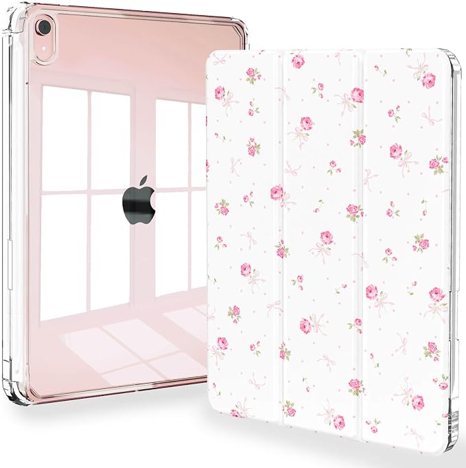 Feams Case for iPad mini 7 A17 Pro 2024/iPad Mini 6 2021 Slim Lightweight Trifold iPad mini 7 A17 Pro Case 8.3 Inch 2024 Clear Back Cover with Pencil Holder &amp Auto Sleep Blue Bow