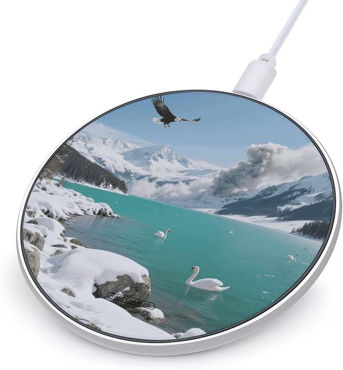 Alpine Lake View Wireless Charger Portable 10W Fast Wireless Charging Pad Compatible with Phone Ultra-Thin Charging Station Lightweight Charger Mat for Travel Home Office Desk