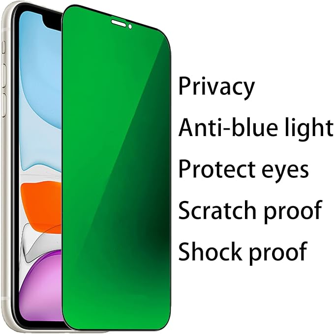 2 Pack Anti-Blue Privacy Tempered Glass Suit for iPhone 11 / iPhone XR Mirror Anti-Spy Screen Protector Anti-Peeping Film Electroplated 9H Hardness Anti-scratch 6.1 inch(Green)