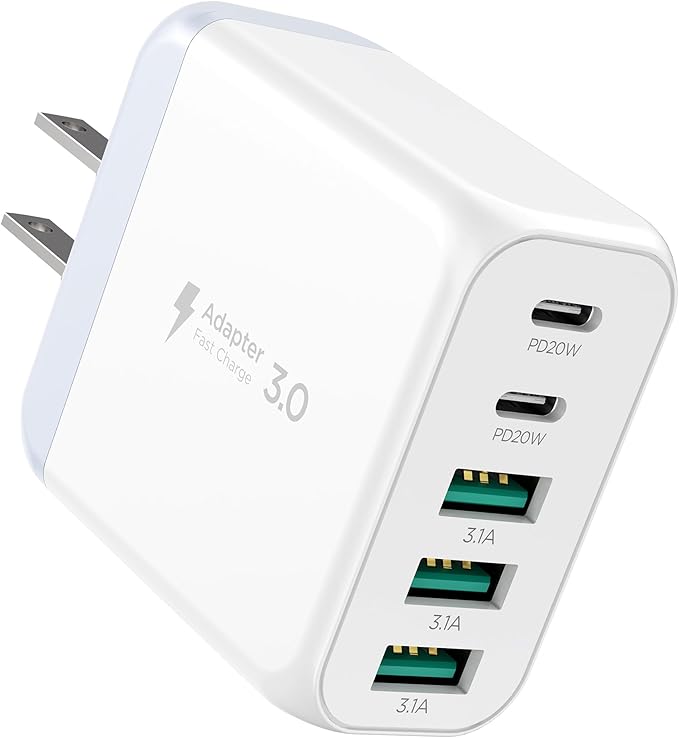 USB C Charger Block, Type C Charger Fast Charging,Total 50W 5-Port USB Wall Chargers Multiport Type C Charging Block Cube for iPhone 16 15 14 13 12 11 Pro Max XS, iPad, Samsung & More-White