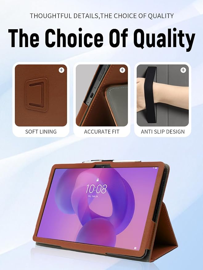 Case for Lenovo Idea Tab Plus 12.1 Inch Tablet 2025 (Black) | PU Leather Folding Cover with Pen Holder and Wrist Strap Business Travel Portable