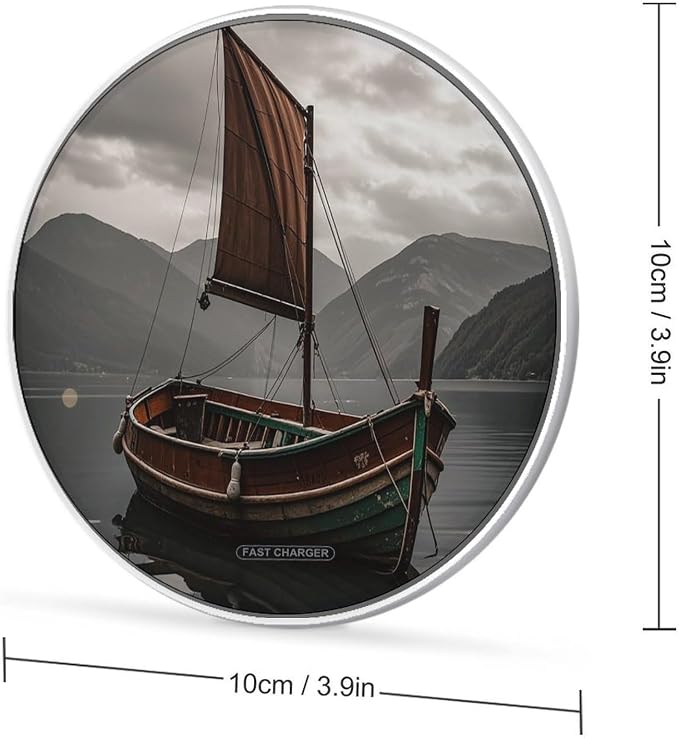 Old Boat Wireless Charger 10W Portable Fast Wireless Charging Pad Compatible with Phone Slim Charging Station Lightweight Charger Mat Charging Block for Travel Home Office