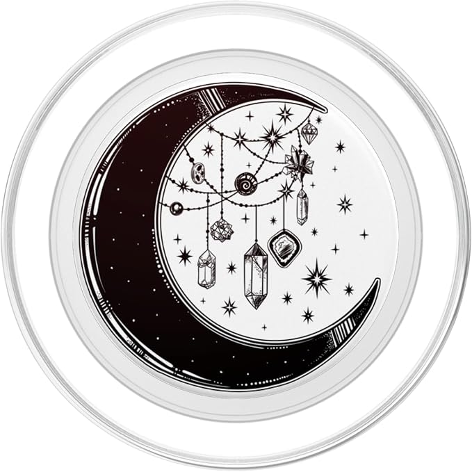 Crescent Moon with Stars with Witch Crystals - Black &amp White PopSockets PopGrip: Swappable Grip for Phones &amp Tablets