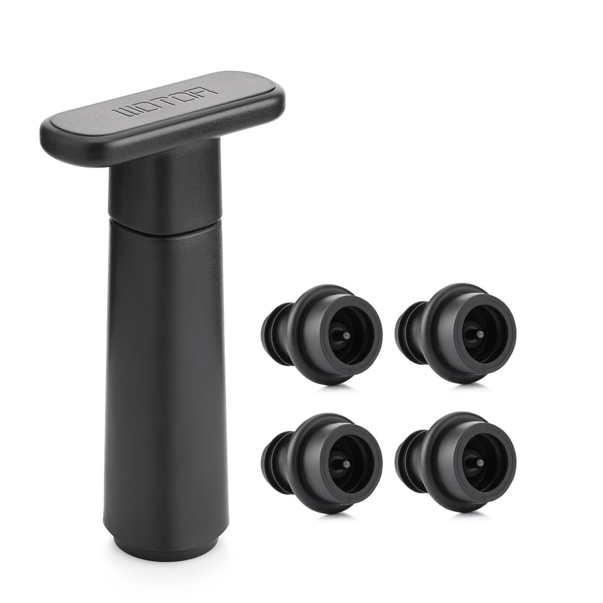 WOTOR Wine Saver Vacuum Pump with 4 Stoppers, Wine Preserver, Black