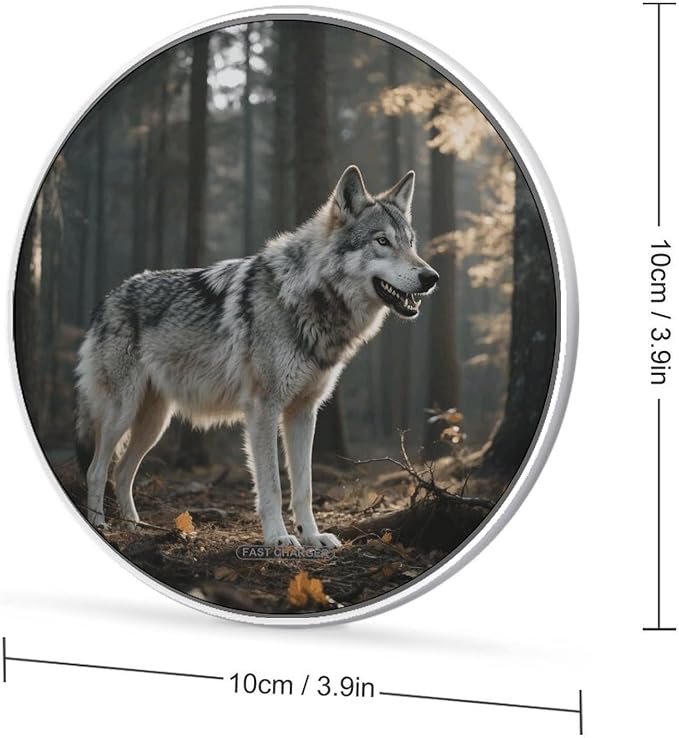 Wolf Wireless Charger with USB CableAluminum Alloy Frame 10W Max Compatible Fast Wireless Charging Pad- 3.2ft Cable Included for Travel Home Office Desk