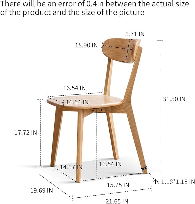 Solid Wood Dining Chairs Set of 2 - FAS-Grade North American Oak,Heavy Duty Dining Chair with Ergonomic Curved Back,Dining Chairs for Heavy People,Easy Assembly,400 lb Capacity