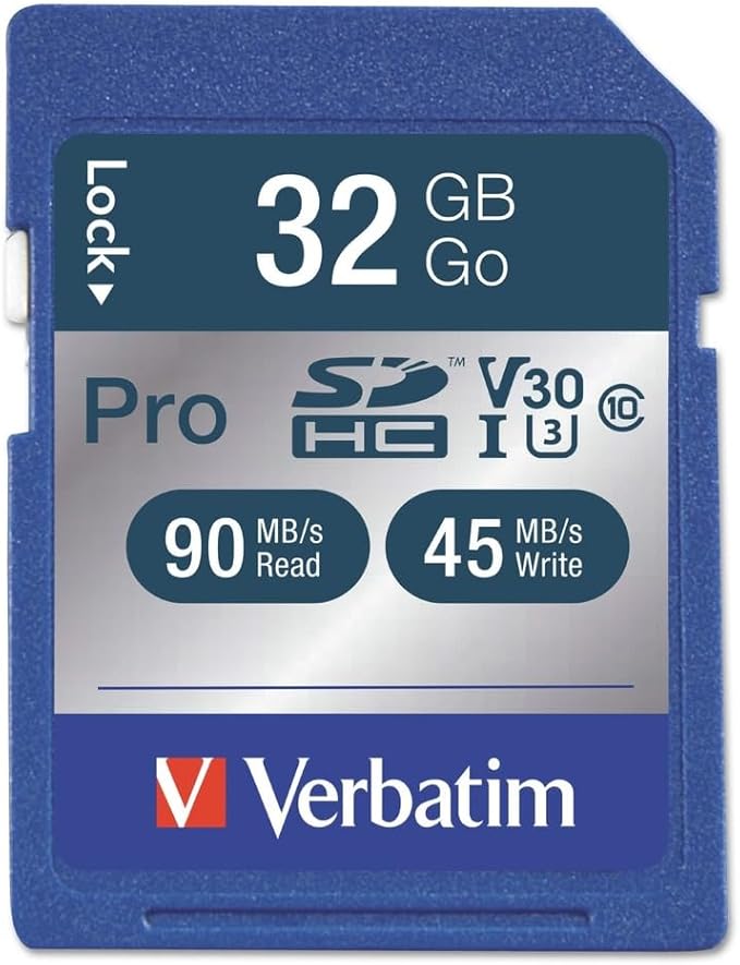 Verbatim 32GB Pro 600X SDHC Memory Card, UHS-I V30 U3 Class 10