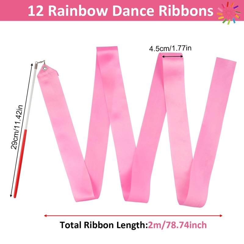Okxiri 12 Pack Dance Ribbons for Kids, Dance Class, Birthday Party, Gymnastics, Princess Party Favors (Rainbow)