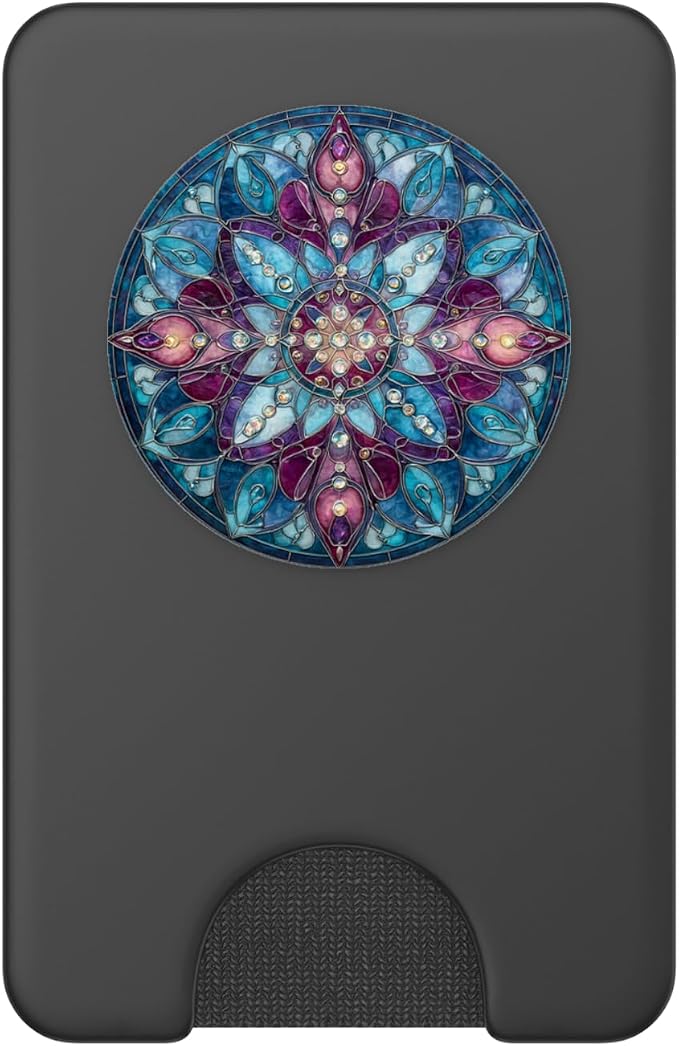 Stained Glass Style Blue Floral Mandala Bohemian Aesthetic PopSockets PopGrip for MagSafe