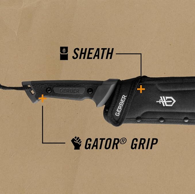 Gerber Gear Gator Bolo 22" Gardening Machete, Full Tang Knife with Plain Edge, Gator Grip and Protective Sheath