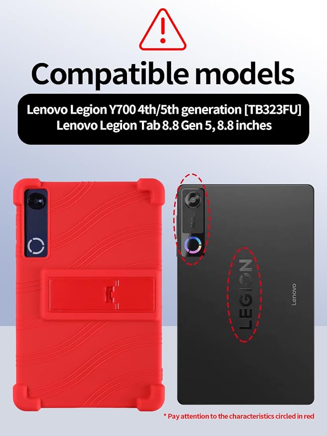 Silicone Case with Kickstand for Lenovo Legion Y700 Gen 4 / Gen 5 8.8 [TB323FU] Shockproof Protective Cover with Stand for Gaming Tablet (Black)