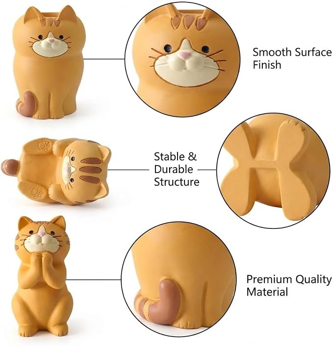 3 PS Cat Shaped Phone Holder and Eyeglass Frame with Pen Holder Animal Resin Gift for cat Enthusiasts Home and Office Fashion Accessories-Brown